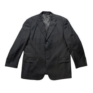 Pronto Mondo Italia Blazer Mens 46 Black White Striped Merino Wool Lana Lux